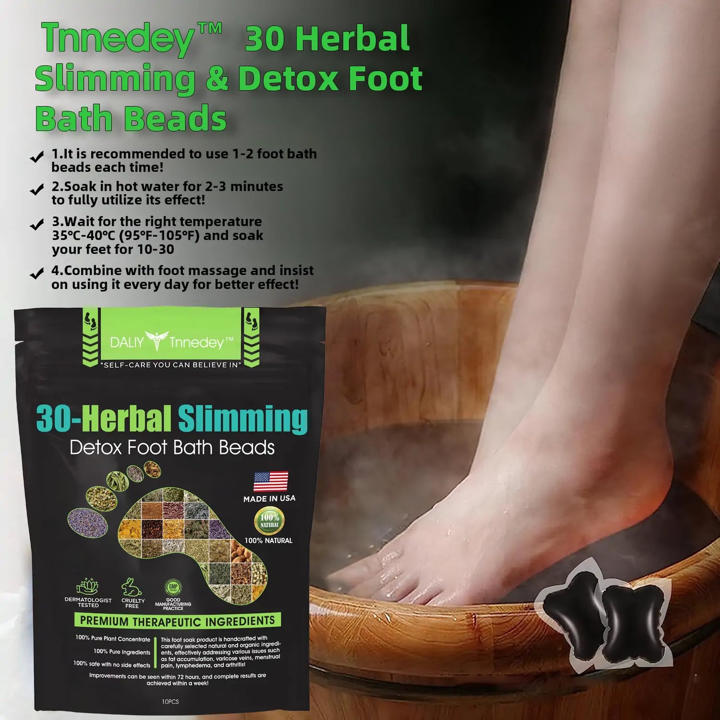 Tnnedey® 30 Herbal Firming Slimming & Detox Foot Bath Beads - Effective Treatment for High Blood Sugar and Arthritis